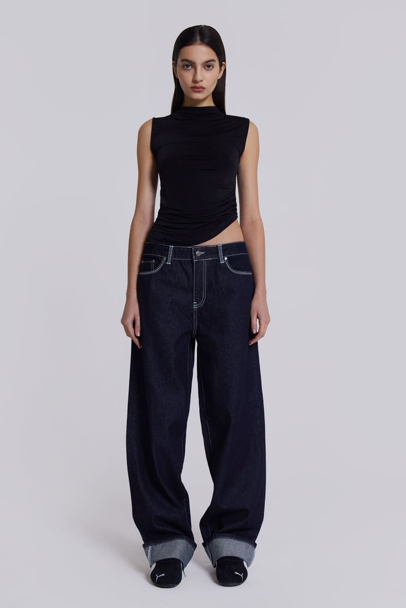 Jaded London Sonic Embroidered Baggy Jeans Blue