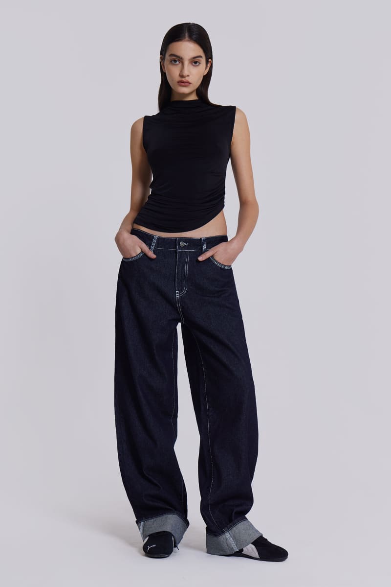 Jaded London Sonic Embroidered Baggy Jeans Blue