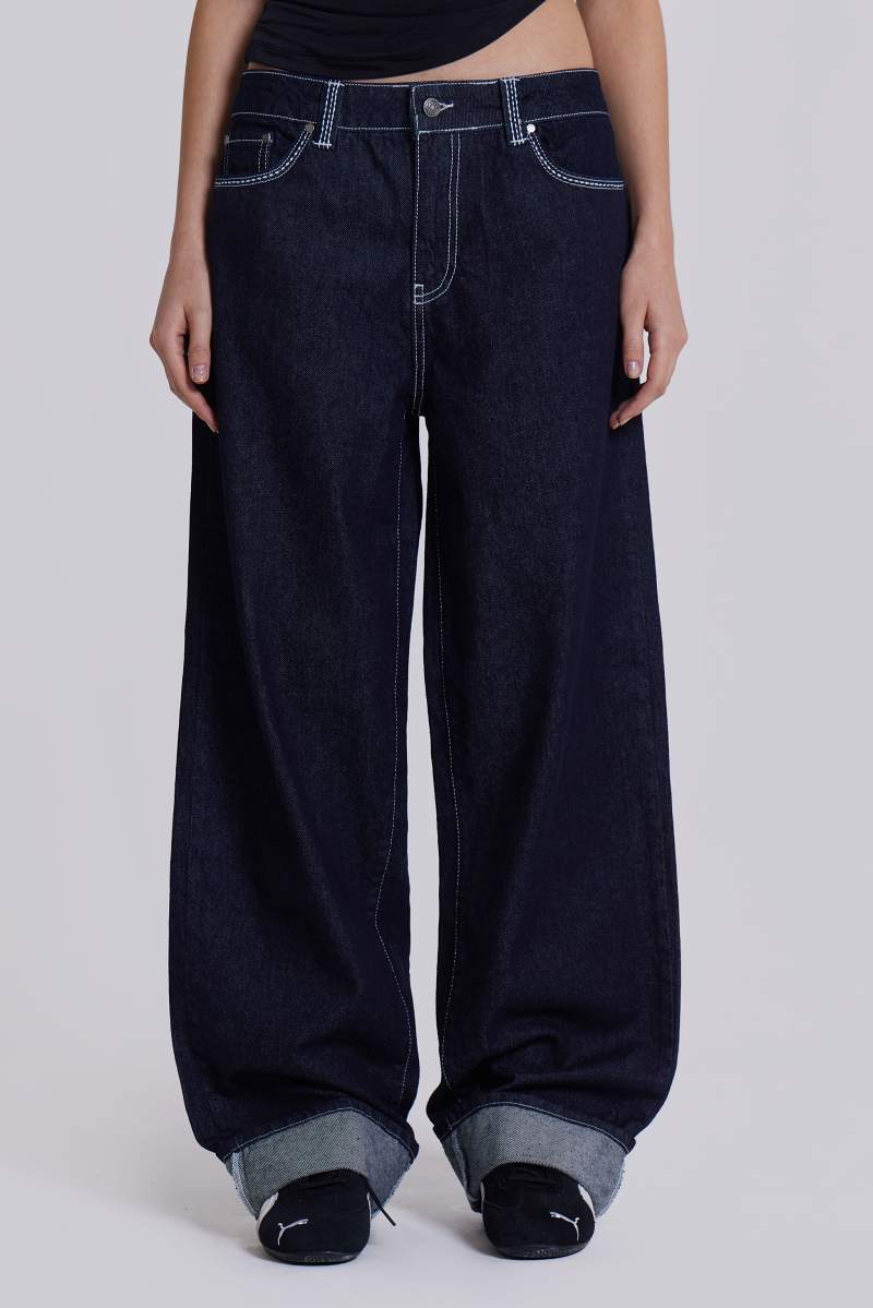 jaded london Sonic Embroidered Baggy Jeans Blue