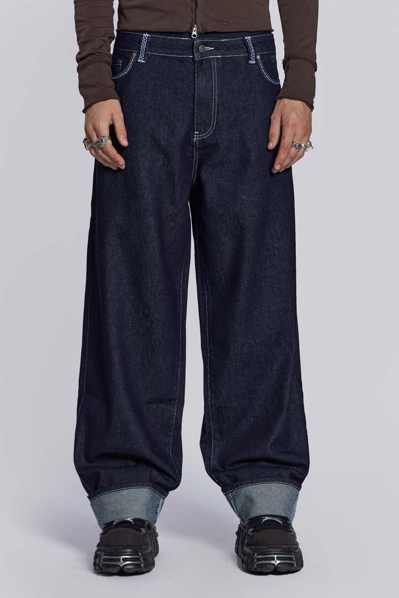 jaded london Sonic Embroidered Baggy Jeans Blue