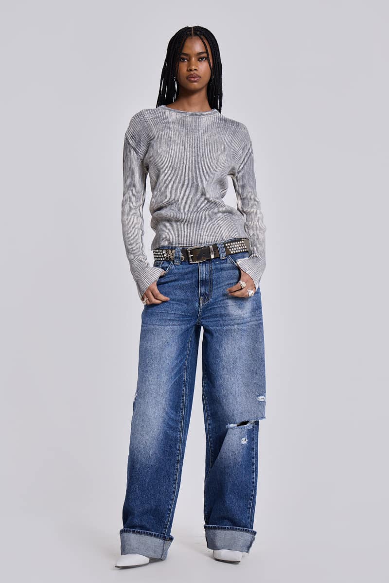 Jaded London Sonic Jeans In Vintage Blue Wash Blue