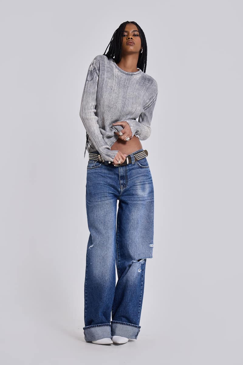 Jaded London Sonic Jeans In Vintage Blue Wash Blue