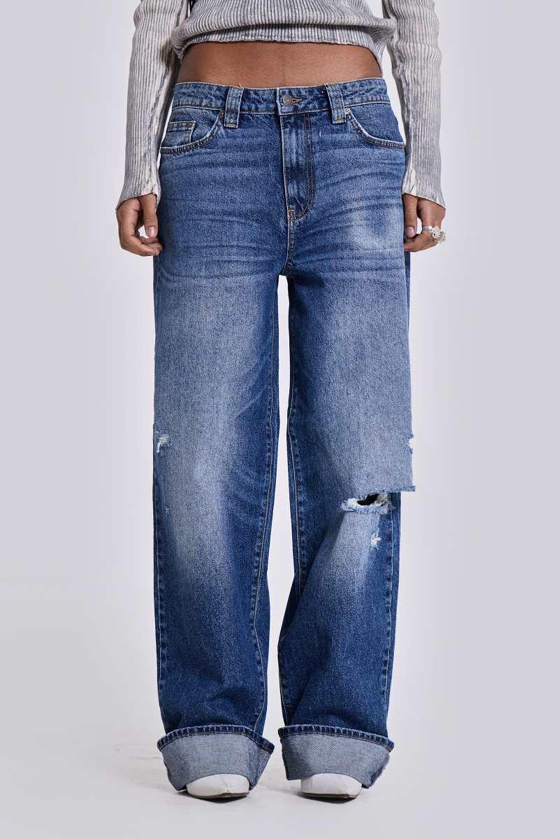 jaded london Sonic Jeans in Vintage Blue Wash Blue