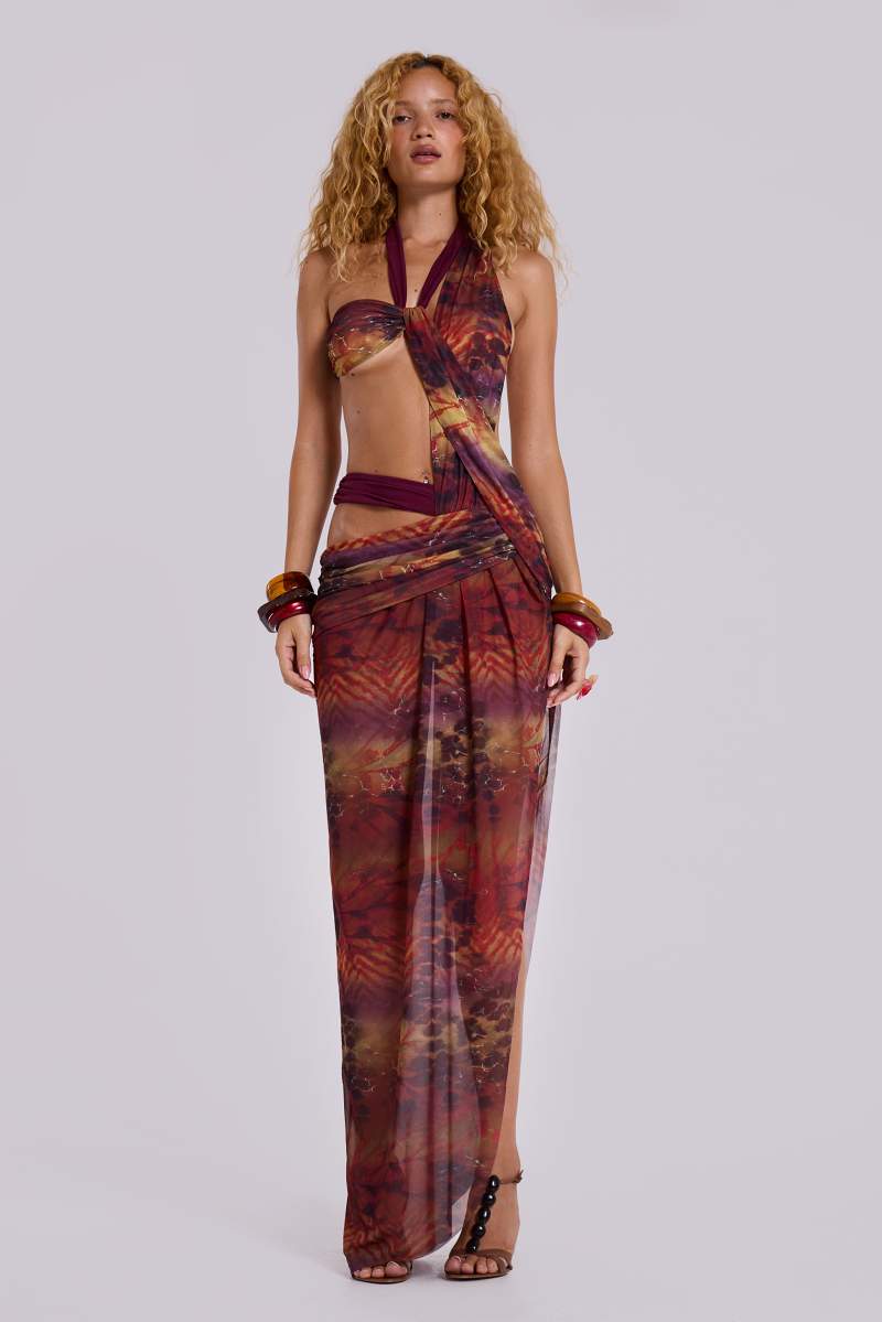Jaded London Sonora Asymmetric Maxi Dress Brown
