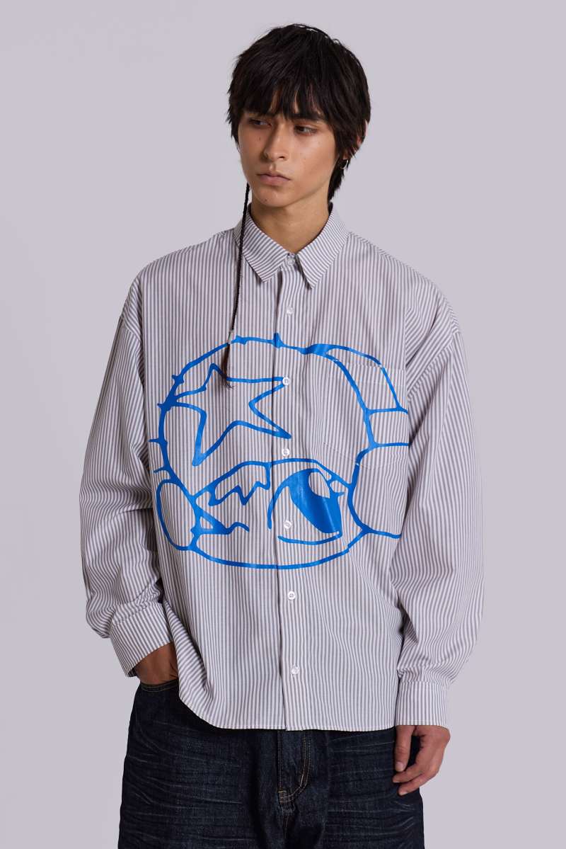 Jaded London Stereo Long Sleeve Shirt Blue