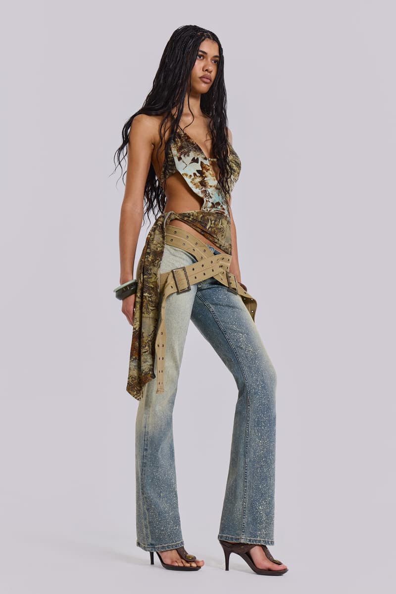 Jaded London Strap Up Stonewash Jeans Blue