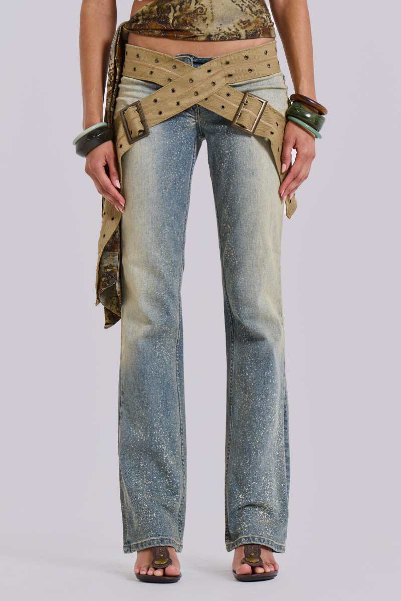 jaded london Strap Up Stonewash Jeans Blue
