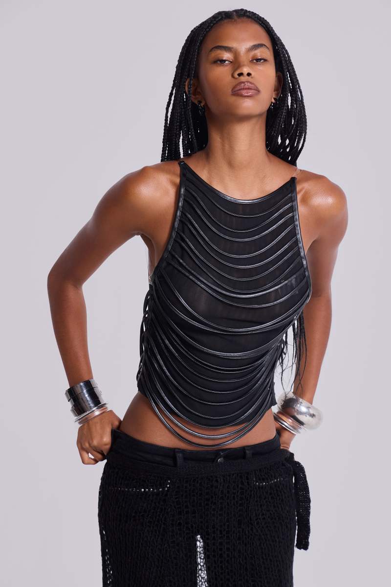 Jaded London Strings Attached Backless Top Black