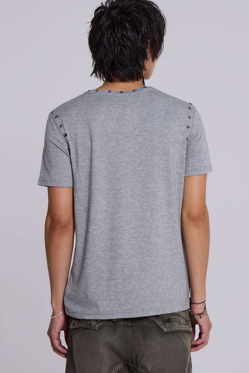 Jaded London Studded Grey Mist T Shirt Grey