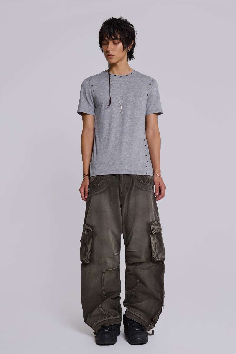jaded london Studded Grey Mist T Shirt Grey