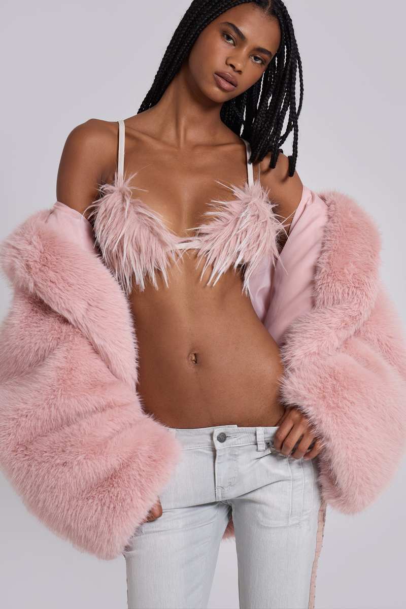 Jaded London Sugar Faux Fur Bra Top Pink