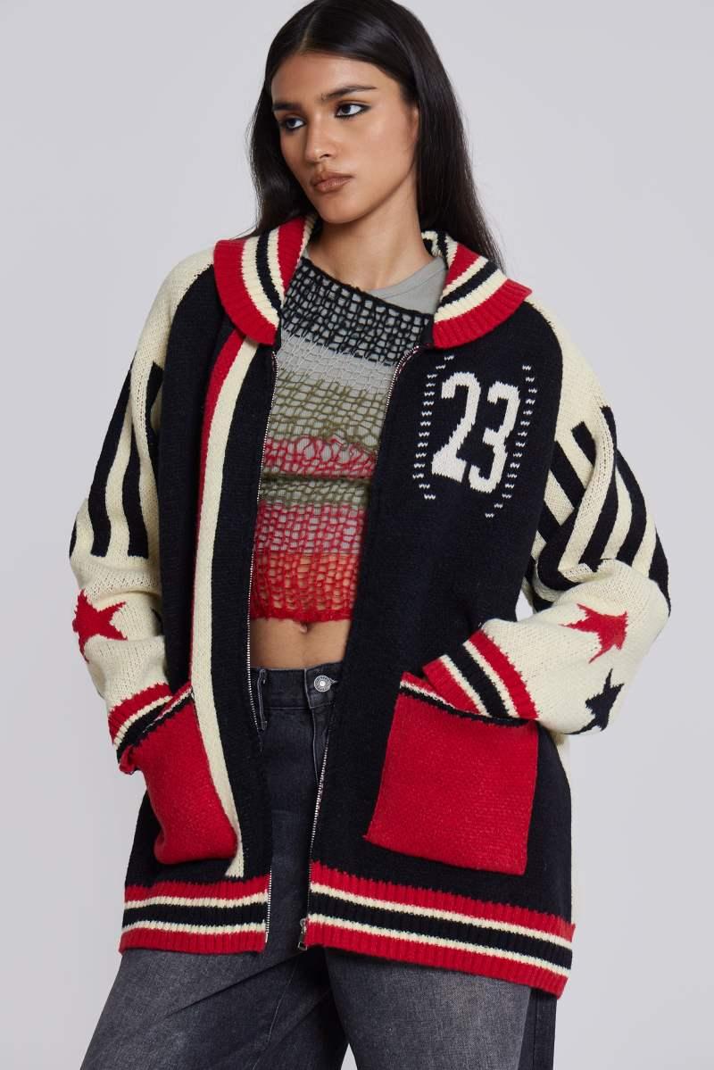 Jaded London Team 23 Knitted Zip Through Multi