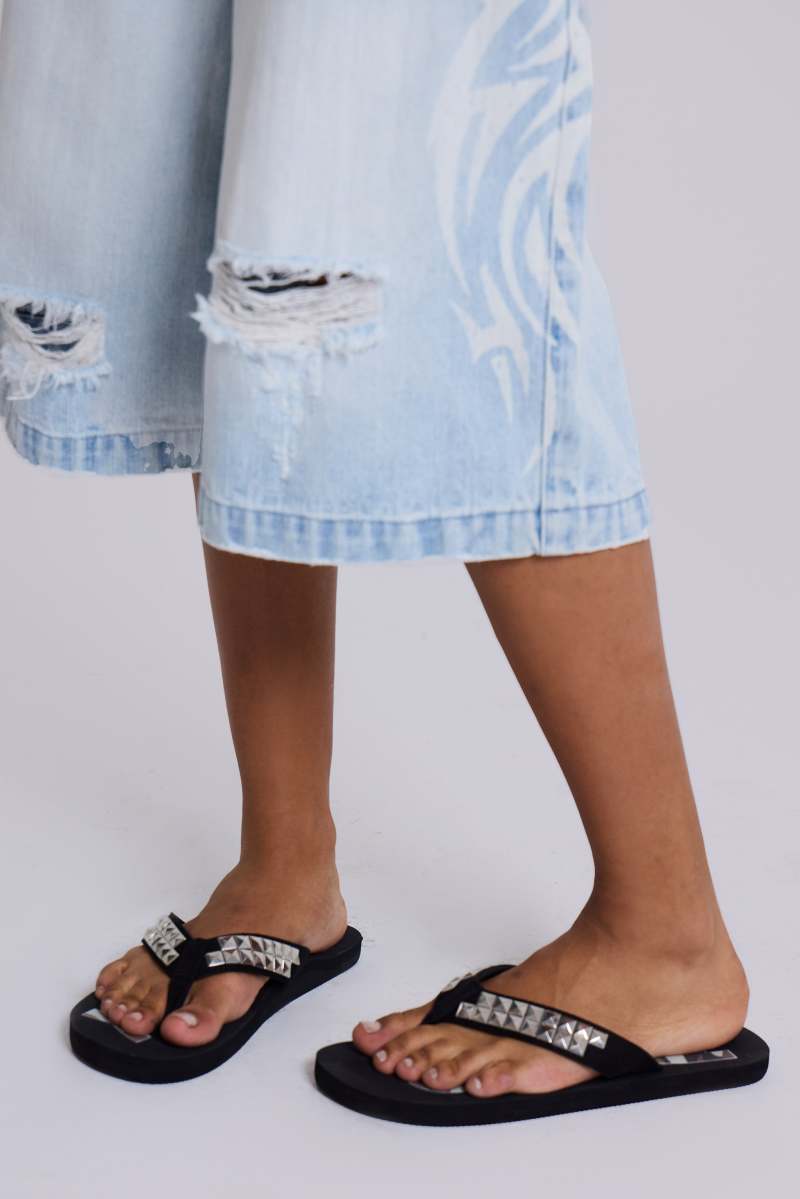 Jaded London Tread Softly Studded Flip Flop Black