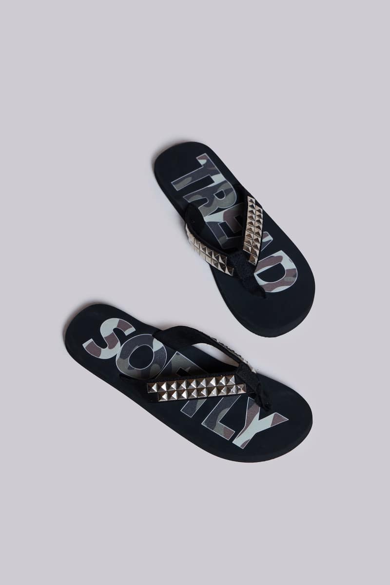 Jaded London Tread Softly Studded Flip Flop Black