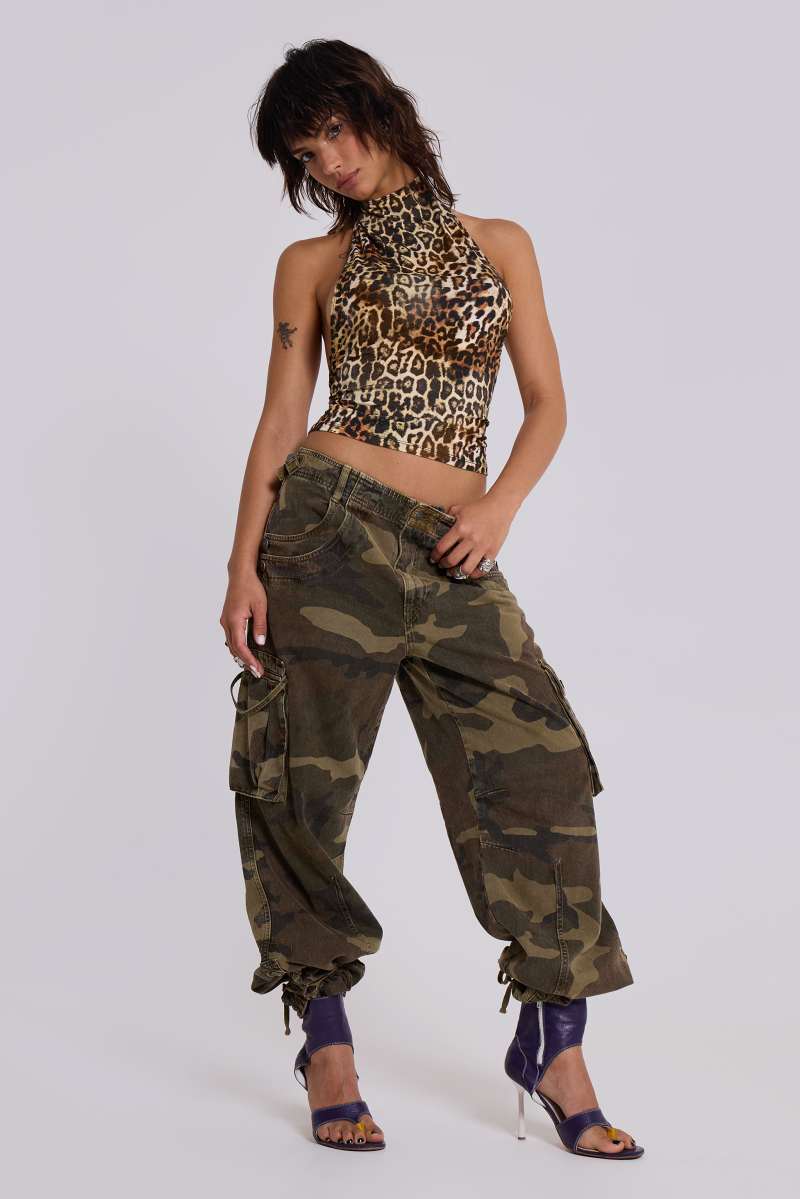 Jaded London Trooper Camo Cargo Pant Khaki