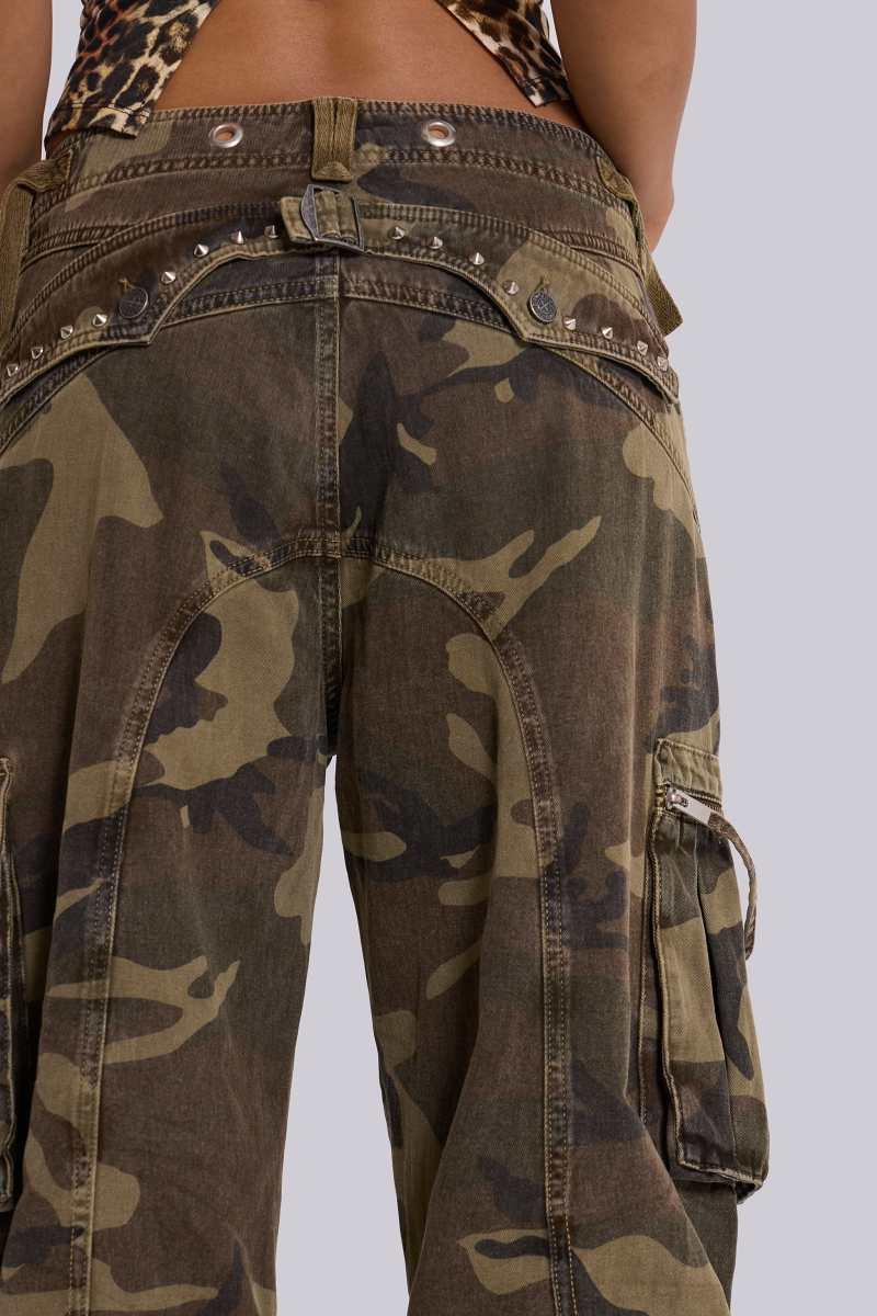 Jaded London Trooper Camo Cargo Pant Khaki
