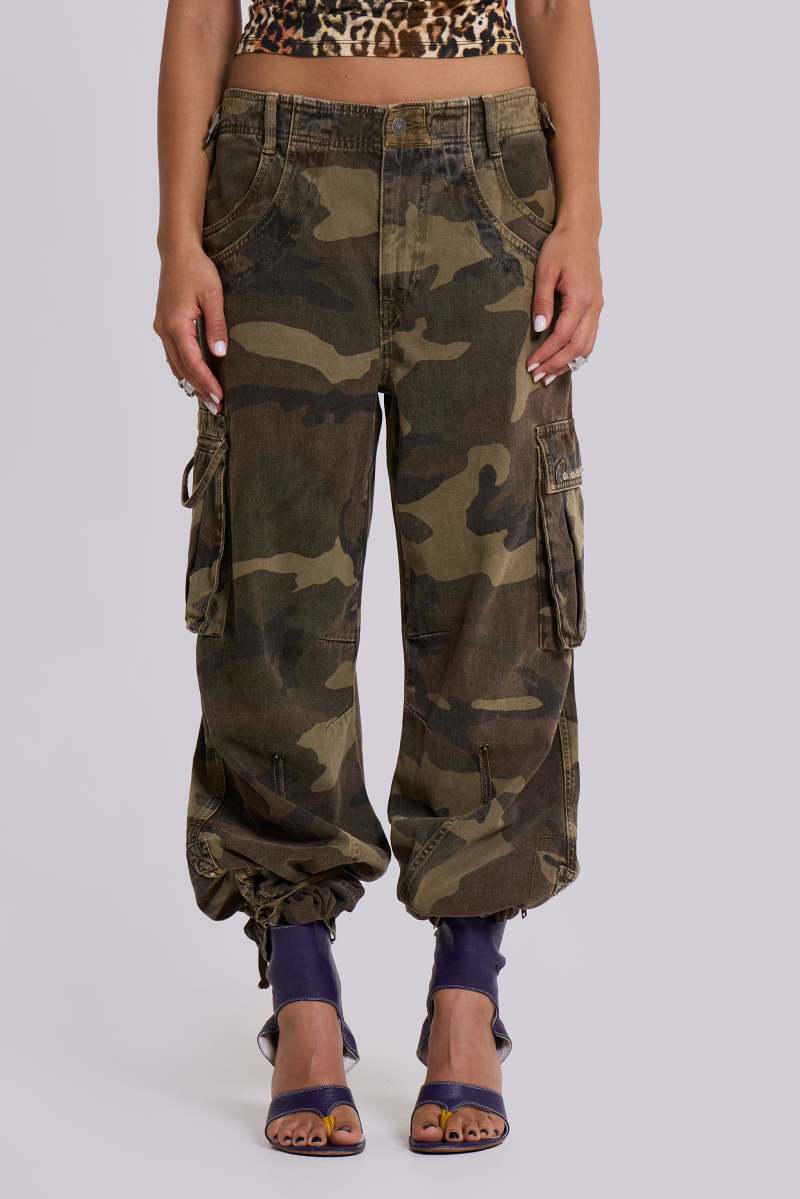 Jaded London Trooper Camo Cargo Pant Khaki