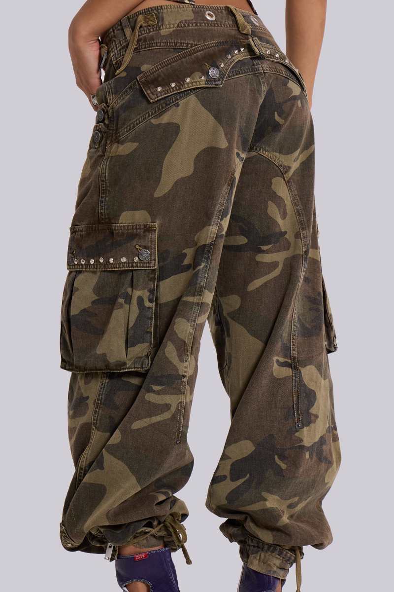 Jaded London Trooper Camo Cargo Pant Khaki