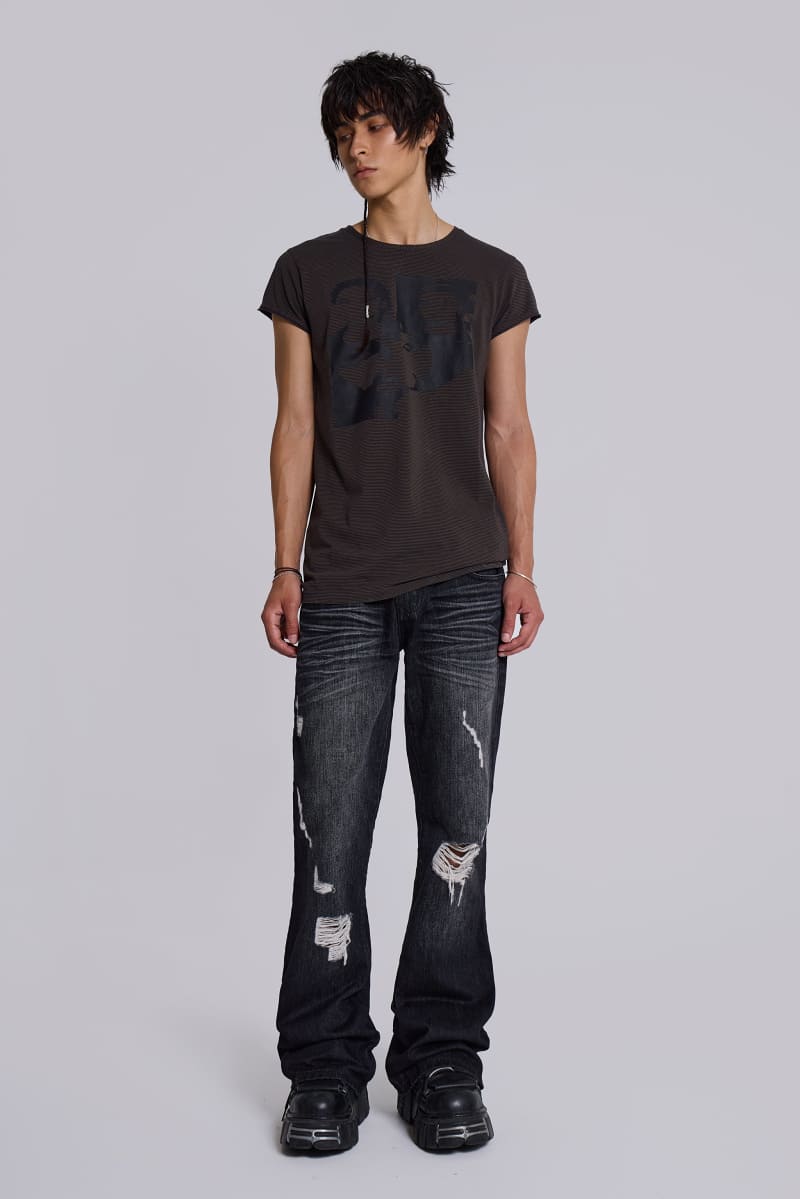 Jaded London Vampire Stripe T Shirt Grey