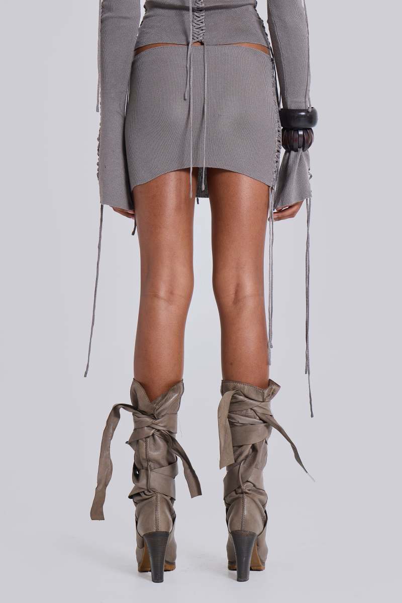 Jaded London Vargo Knit Lace Up Mini Skirt Grey