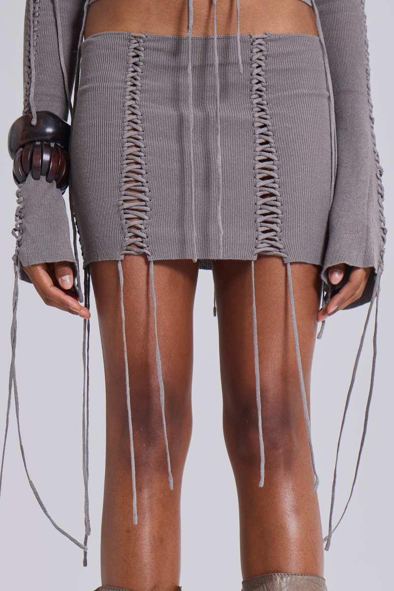 jaded london Vargo Knit Lace Up Mini Skirt Grey
