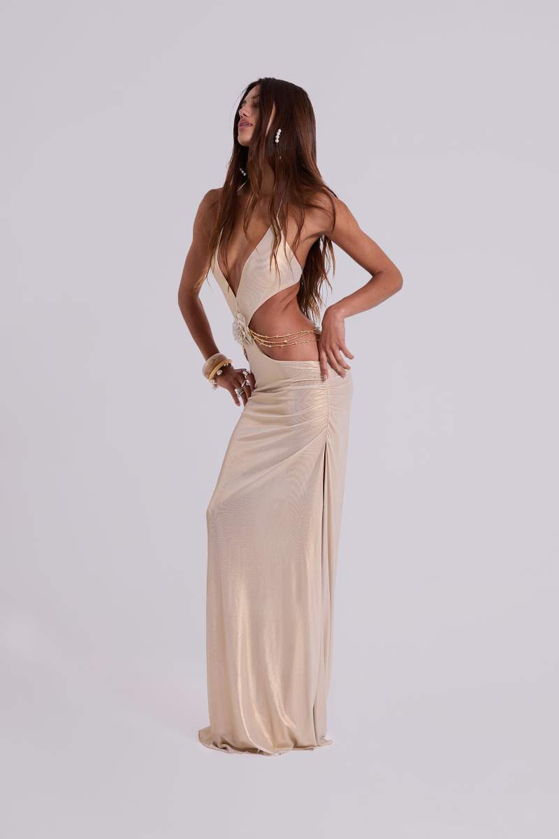 Jaded London Vida Backless Maxi Dress In Gold Gold