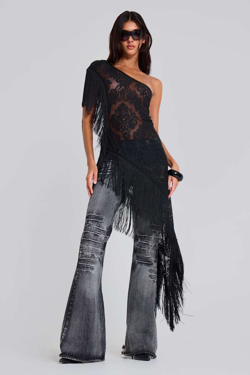 Jaded London Vivienne Lace Fringe Dress Black