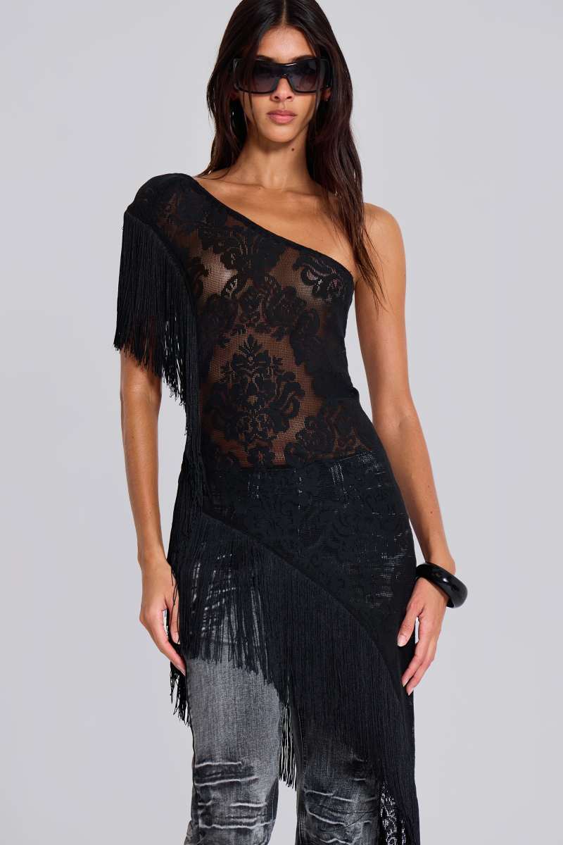 Jaded London Vivienne Lace Fringe Dress Black