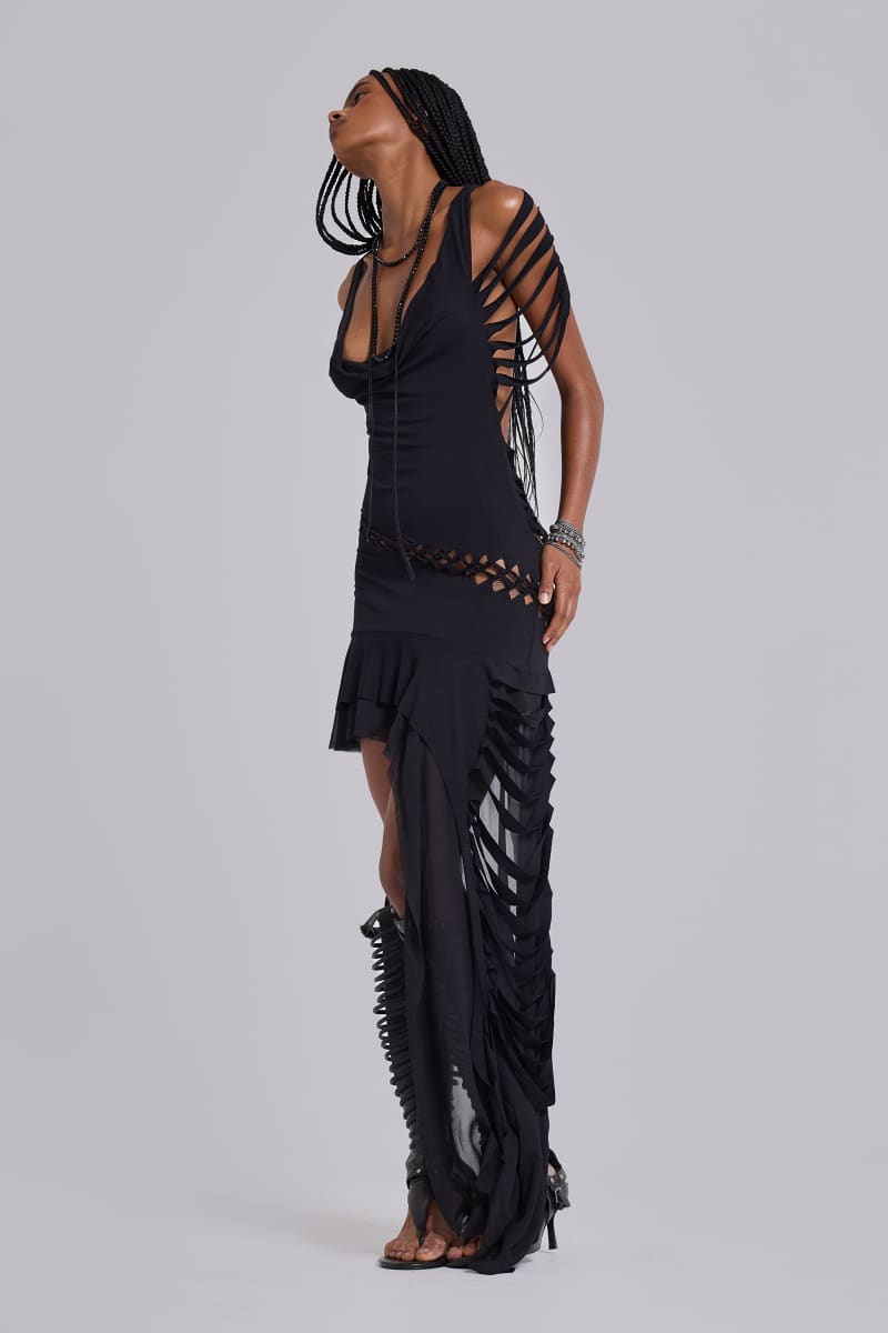 Jaded London Vux Asymmetric Slashed Dress Black