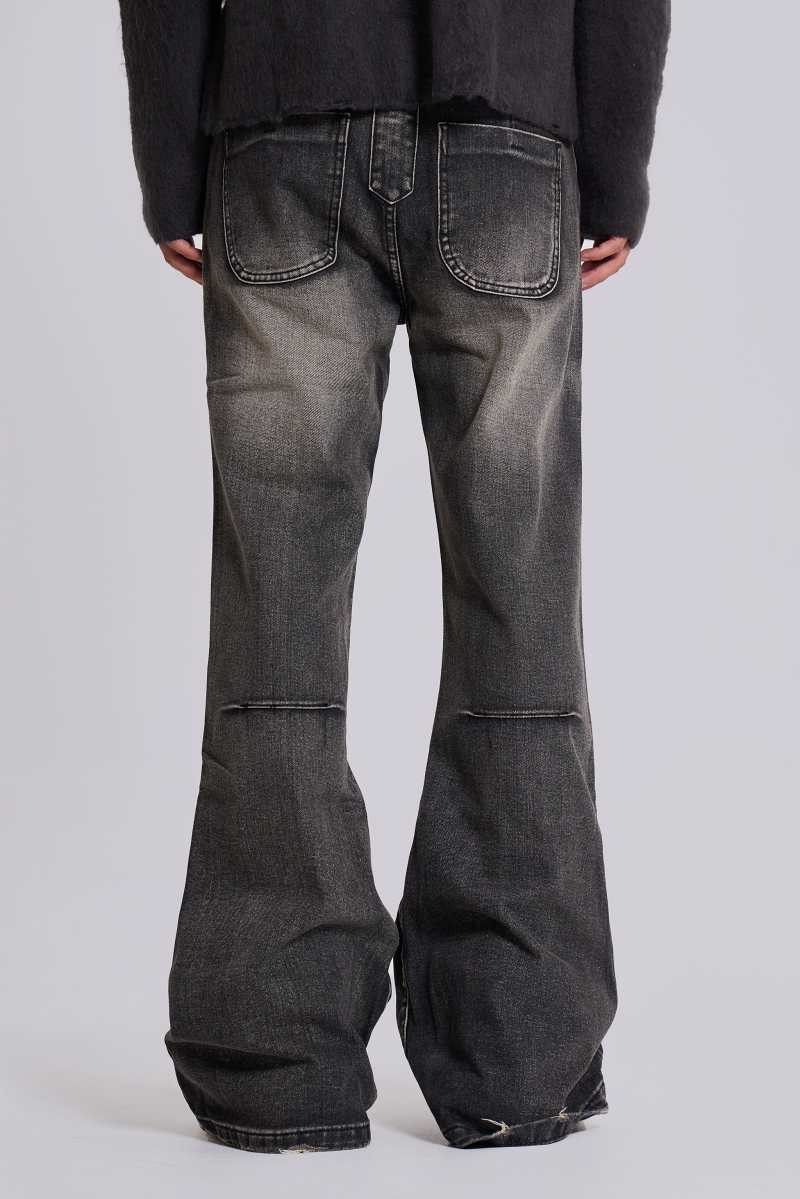 Jaded London Washed Black Blaze Flared Jeans Black