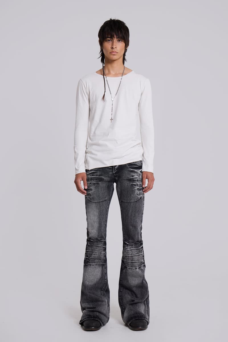 Jaded London Washed Black Drift Flared Jeans Black