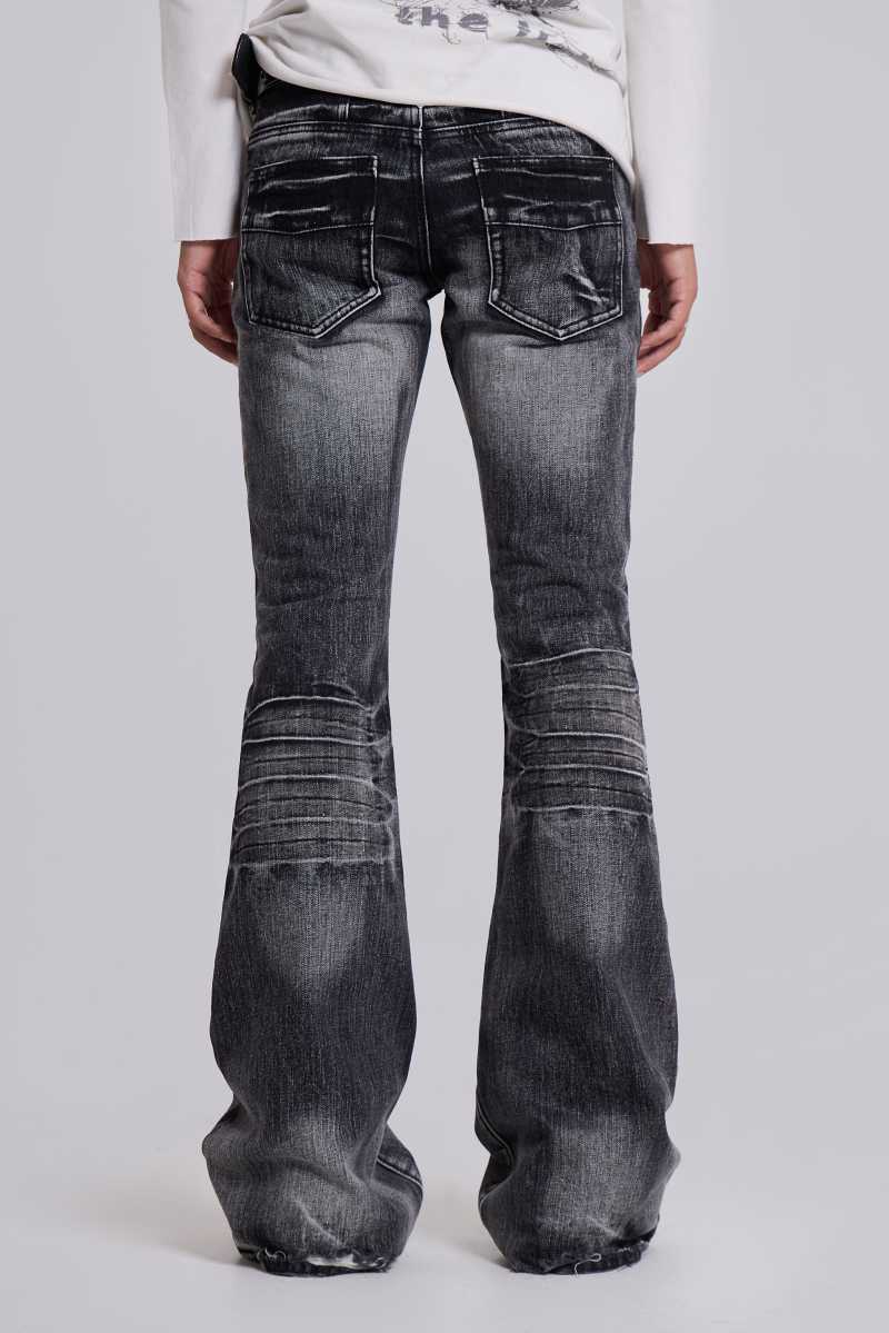Jaded London Washed Black Drift Flared Jeans Black