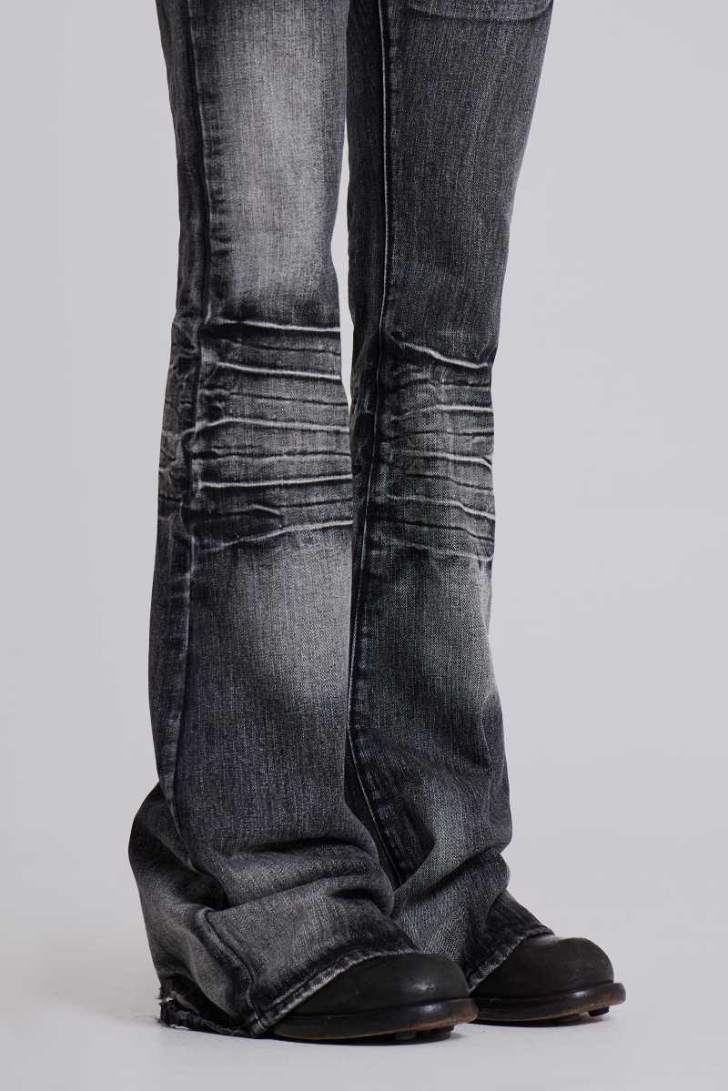 Jaded London Washed Black Drift Flared Jeans Black
