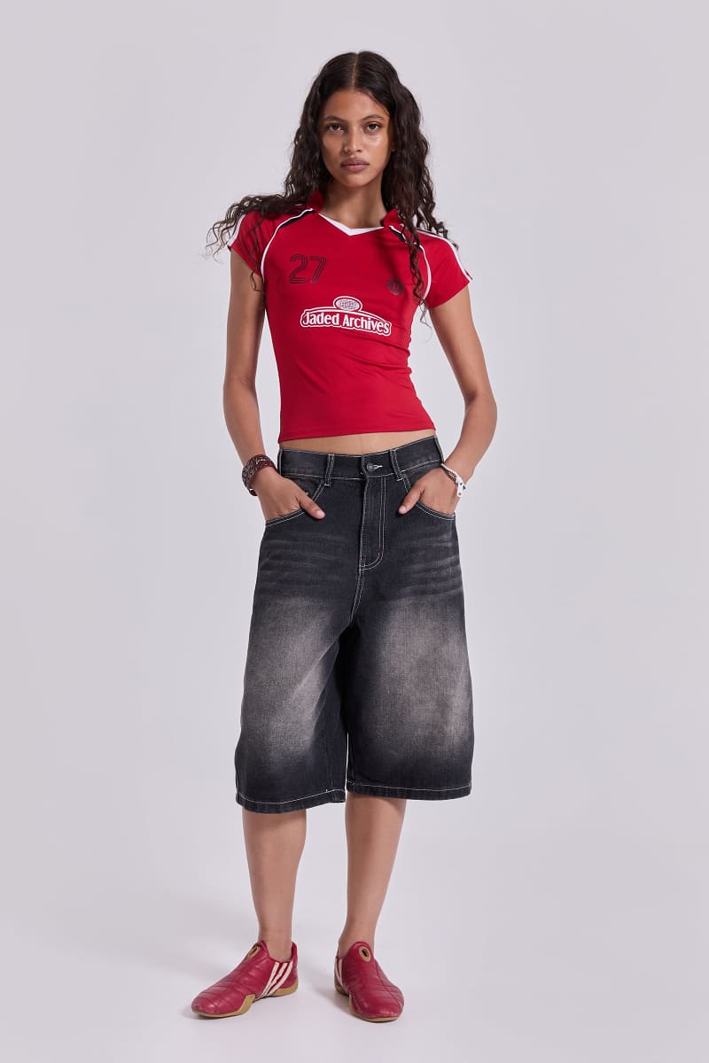 jaded london Washed Black Jumbo Jorts Black