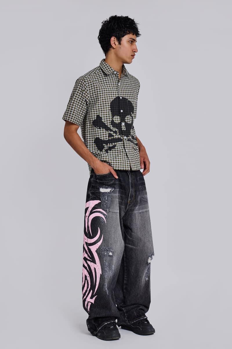 Jaded London Wasted Check Shirt Green