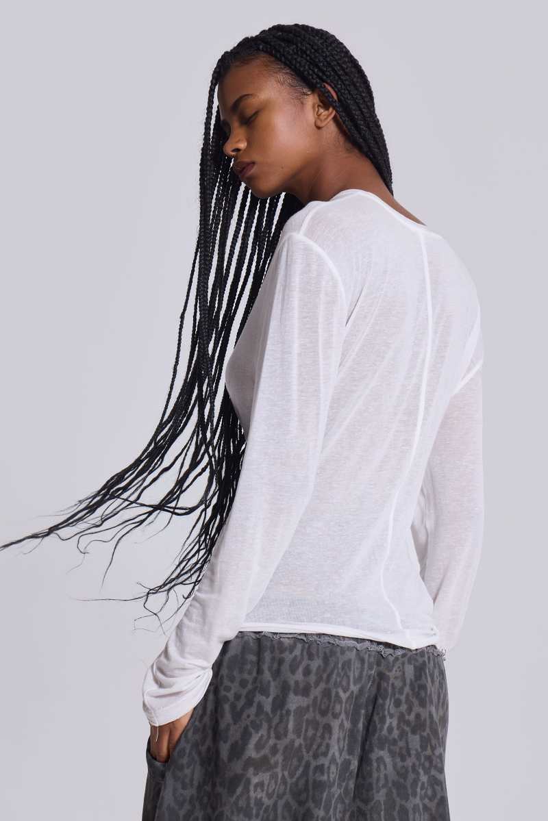 Jaded London White Mist Long Sleeve Top White