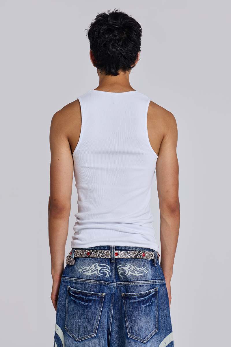 Jaded London White Rib Full Length Vest White