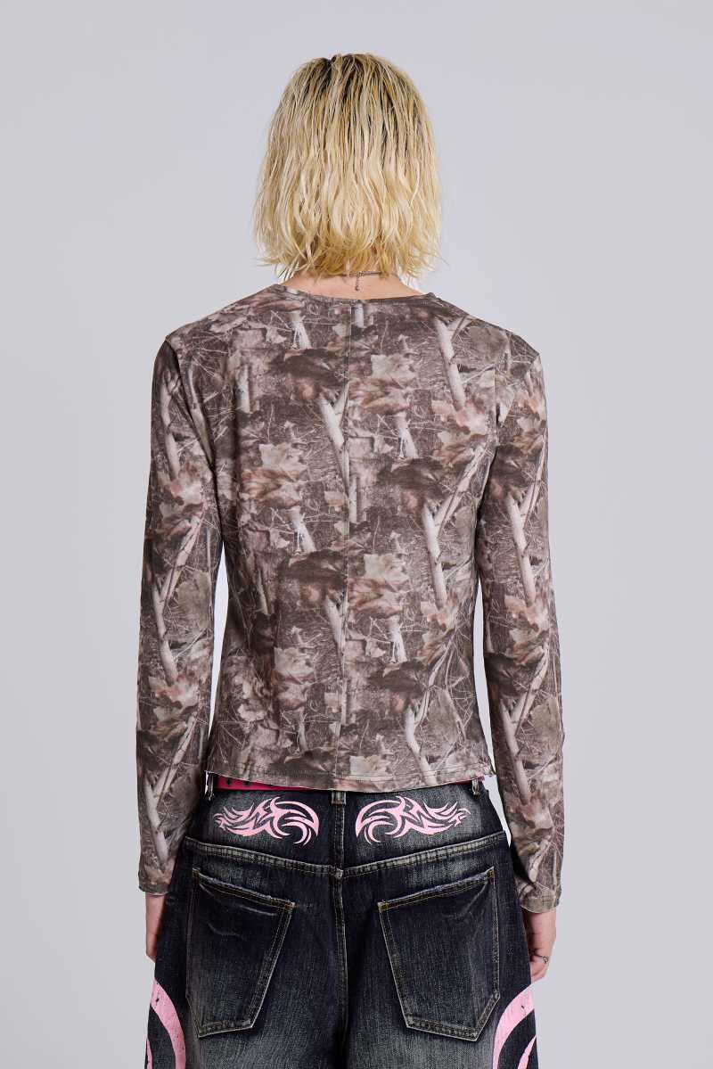 Jaded London Woodland Long Sleeve Top Camo