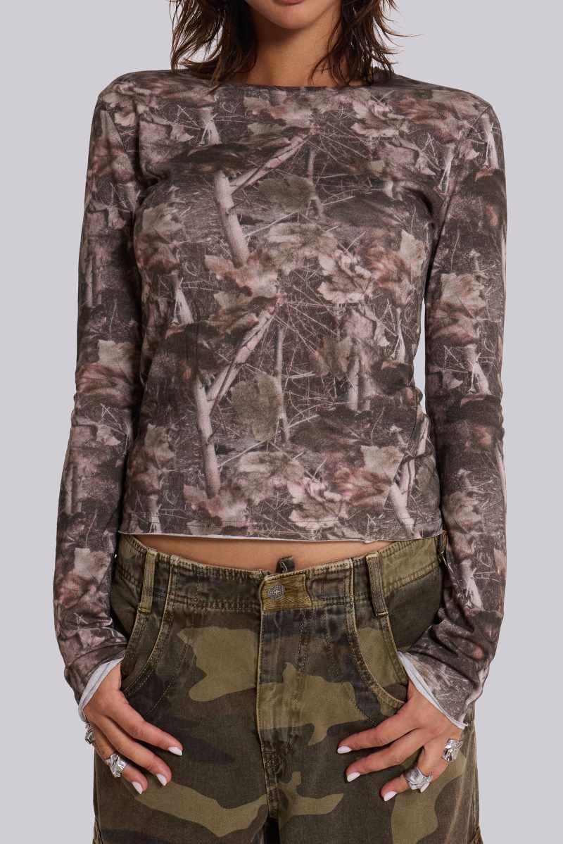 Jaded London Woodland Long Sleeve Top Camo