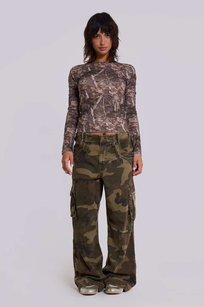 Jaded London Woodland Long Sleeve Top Camo