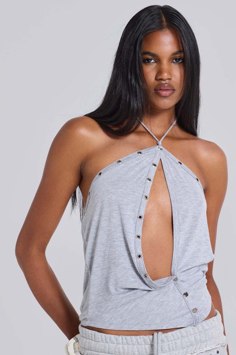 jaded london Zeila Cut Out Drape Top Grey