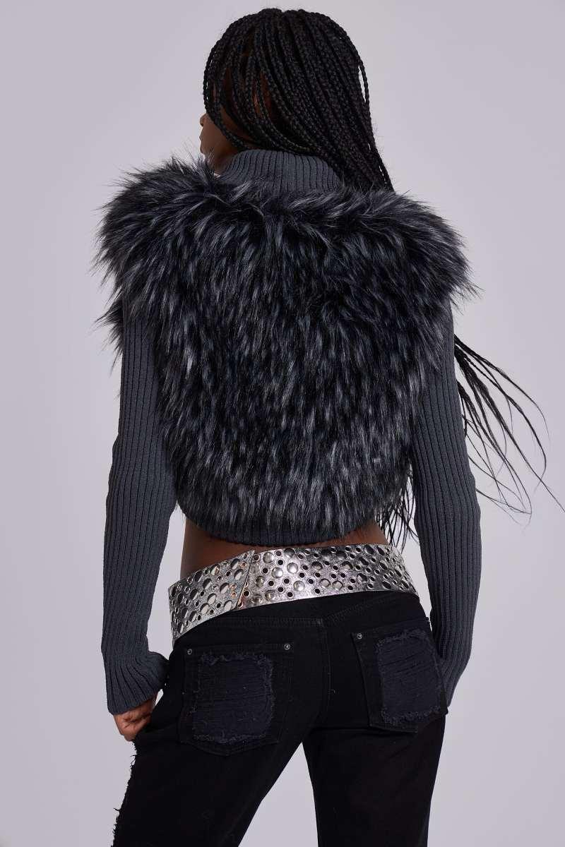 jaded london Zeka Faux Fur Knit Shrug Grey