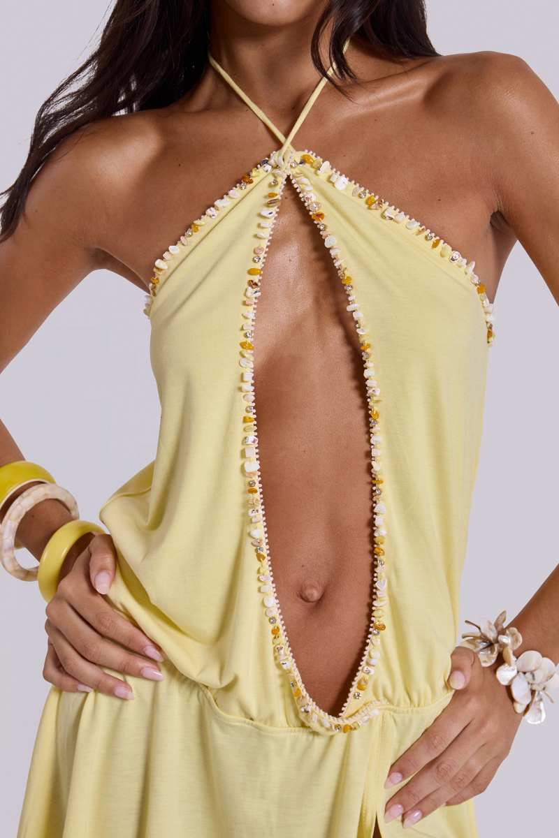 jaded london Zuma Embellished Mini Dress Yellow