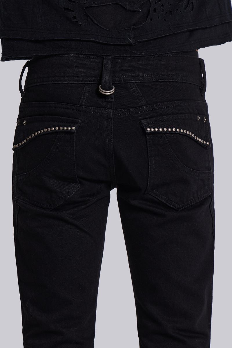 Jaded London Jet Black Studded Drift Flared Jeans Black