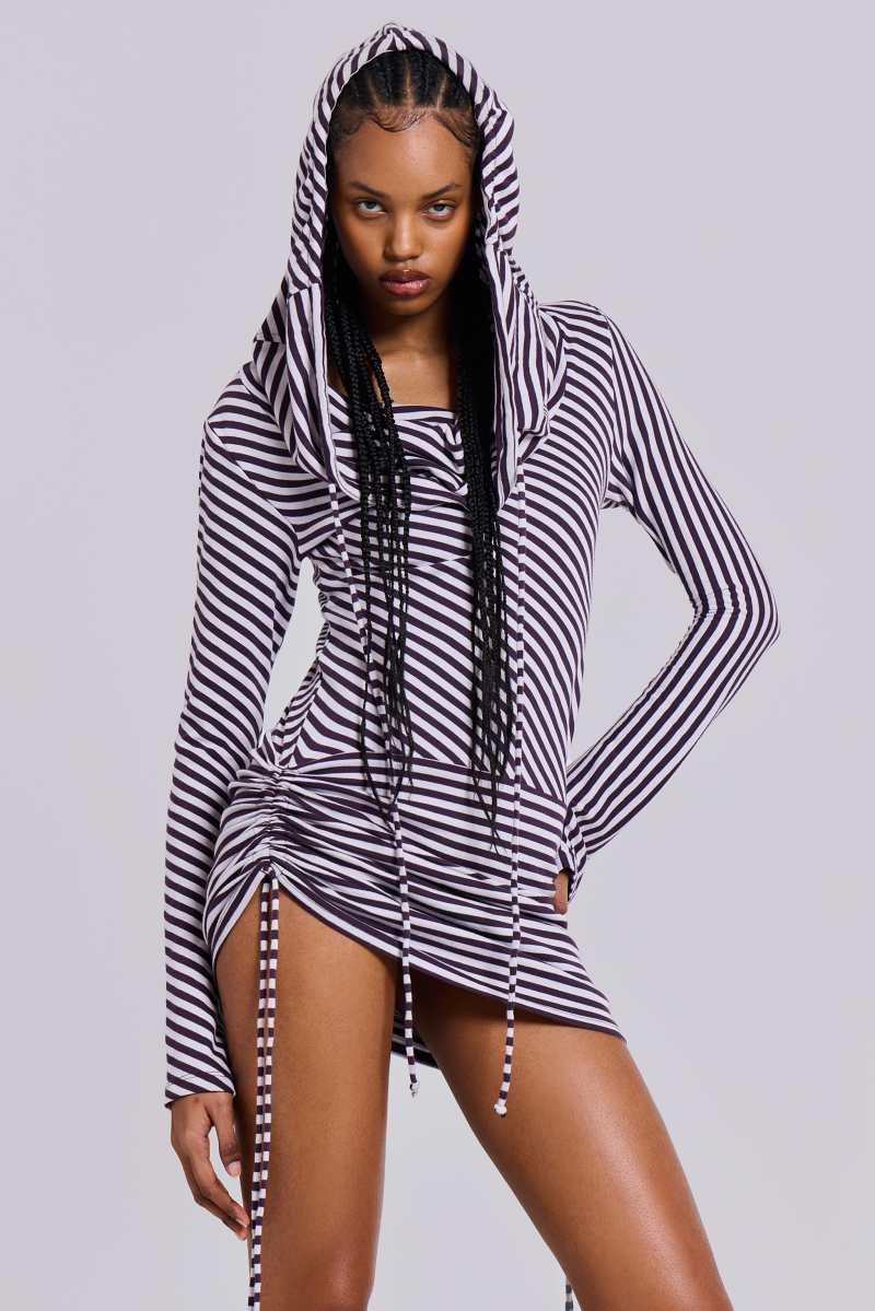 jaded london Jordyn Hooded Stripe Mini Dress Striped