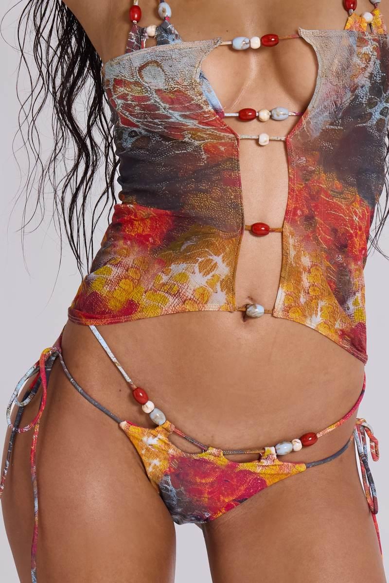 jaded london Jurema Cut Out Beaded Bikini Bottoms Multi