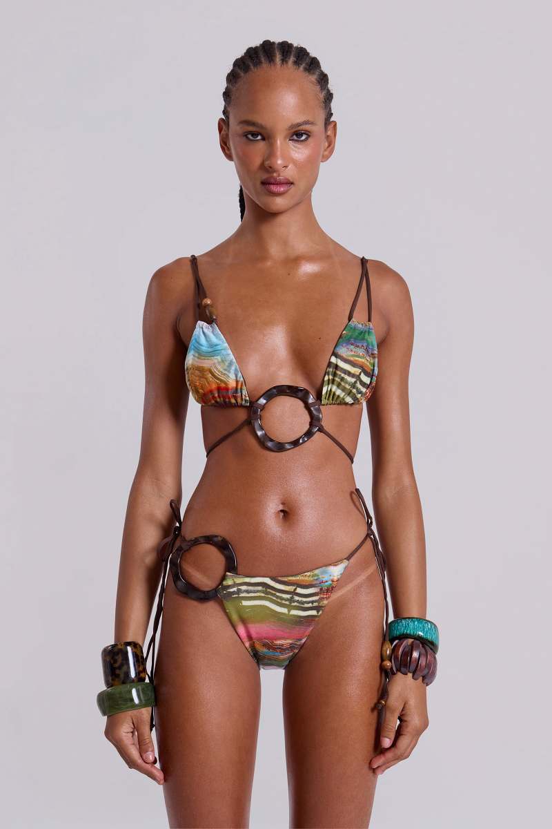 jaded london Kaia Bikini Top with Wooden Trims Multi