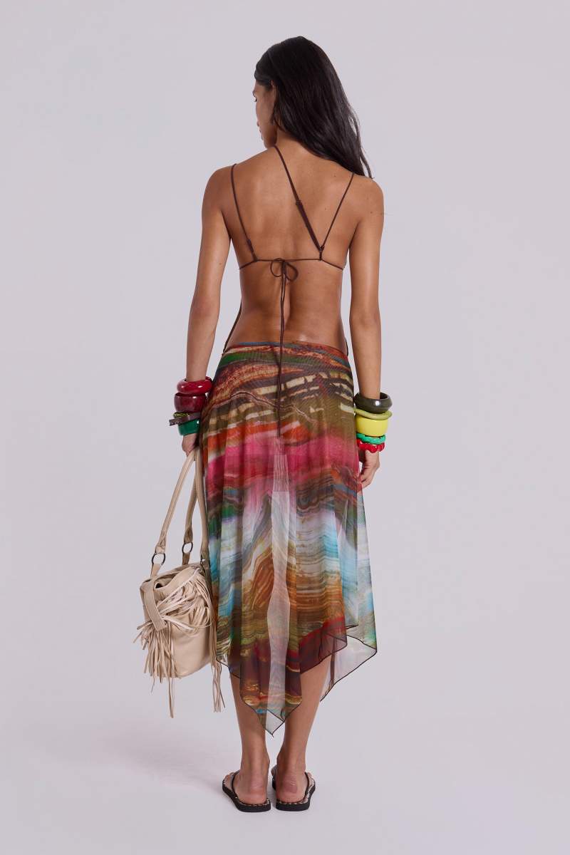 Jaded London Kaia Midi Dress With Wooden Trims Multi