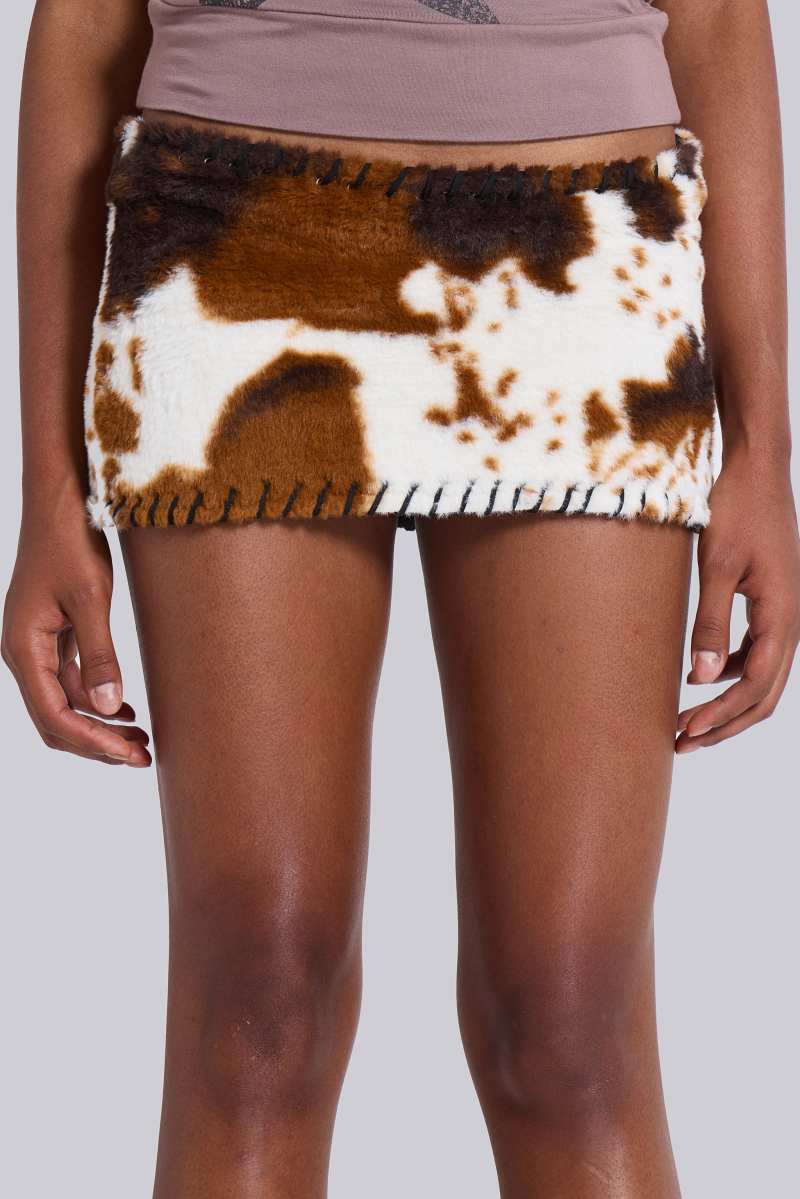 Jaded London Kena Whipstitch Cow Micro Mini Skirt Cow Print