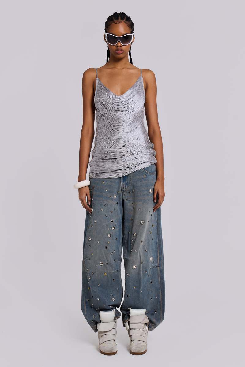 Jaded London Lavinia Backless Fringe Mini Dress In Grey Grey